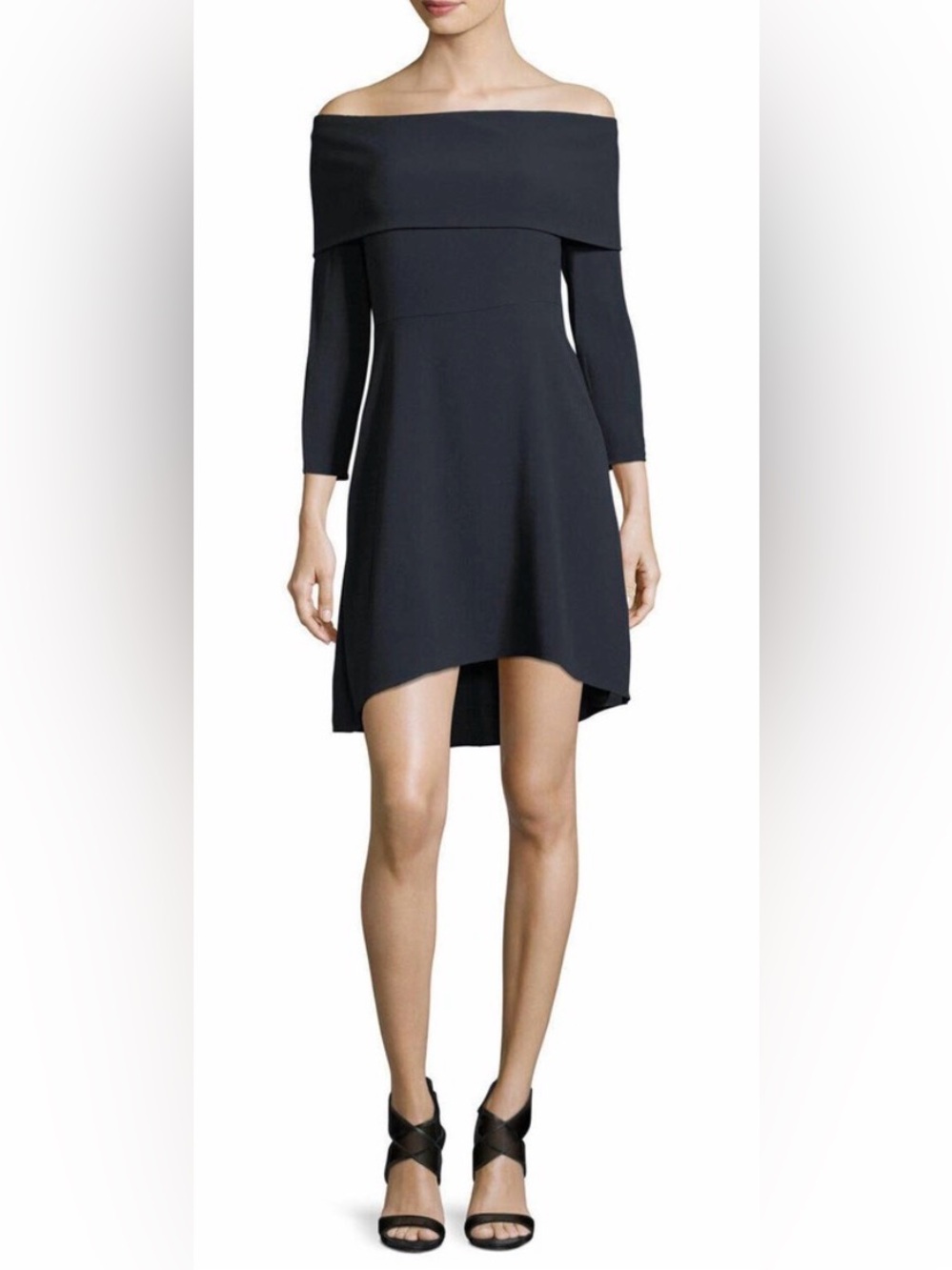 Theory Elegant Mini Kensington Off-The-Shoulder Dress in Black Size 6